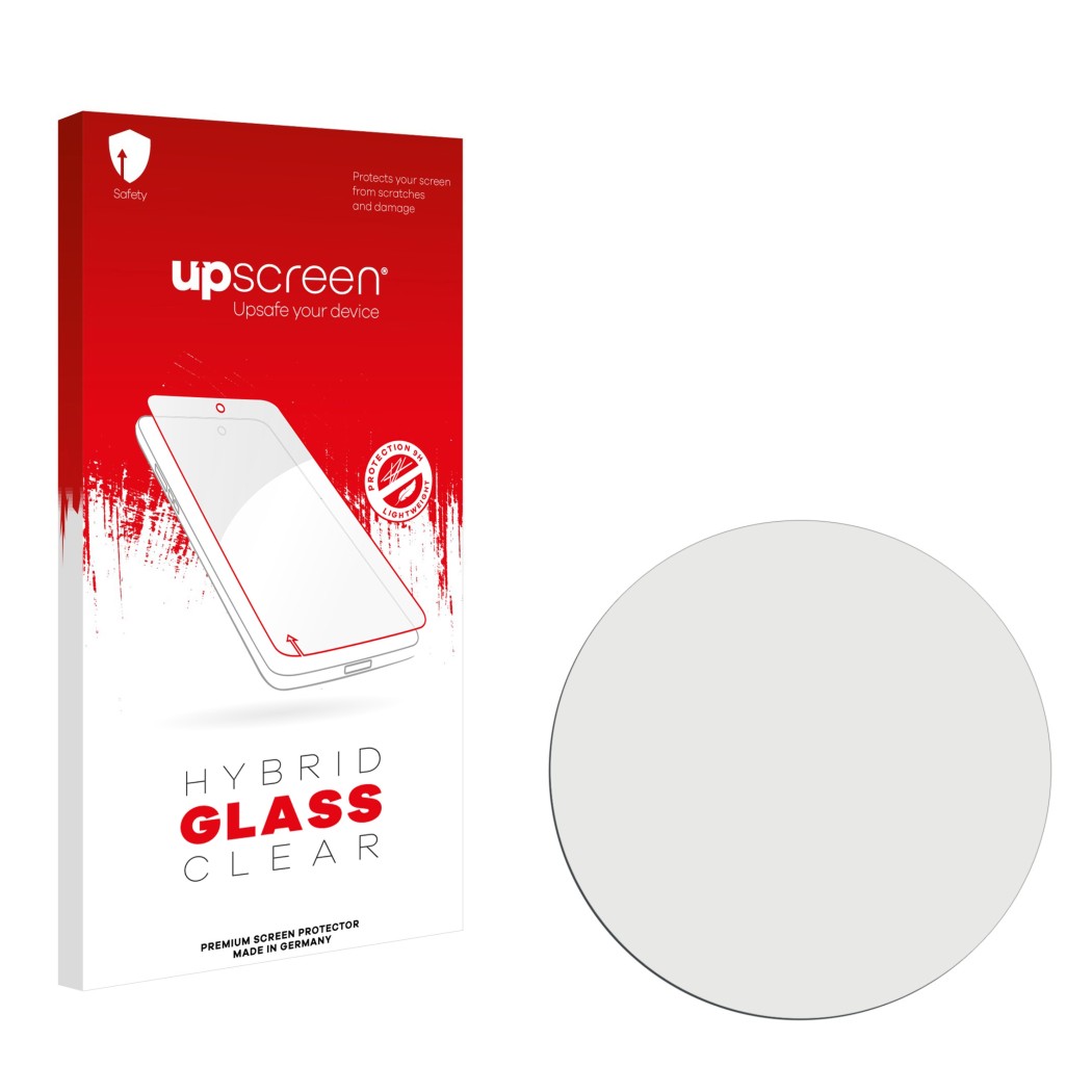 Front side of a product packaging with the brand logo upscreen. Next to it is the corresponding screen protector.