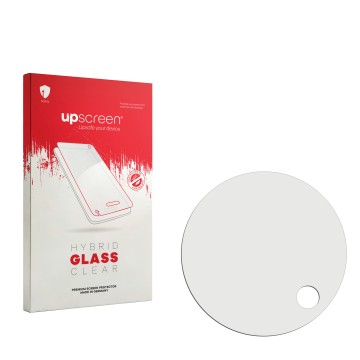 Vorderseite einer Produktverpackung mit dem Markenlogo upscreen. Daneben ist der zugehörige Displayschutz.