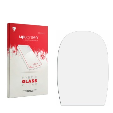 Parte frontal de un envase de producto con el logotipo de la marca upscreen. Al lado está el protector de pantalla correspondi