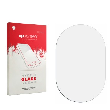 Parte frontal de un envase de producto con el logotipo de la marca upscreen. Al lado está el protector de pantalla correspondi