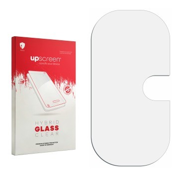 Face avant d’un emballage produit avec le logo de la marque upscreen. À côté se trouve la protection d’écran correspondante.