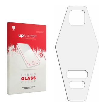 Parte frontal de un envase de producto con el logotipo de la marca upscreen. Al lado está el protector de pantalla correspondi