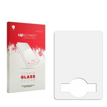 Face avant d’un emballage produit avec le logo de la marque upscreen. À côté se trouve la protection d’écran correspondante.
