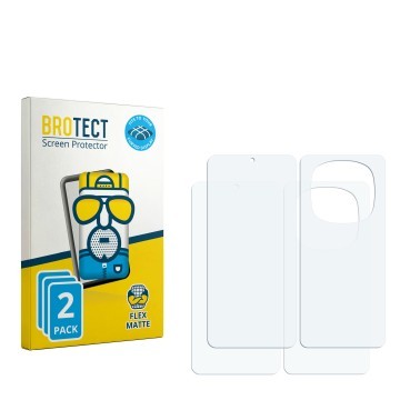 Face avant d’un emballage produit avec le logo de la marque BROTECT. À côté se trouve la protection d’écran correspondante.