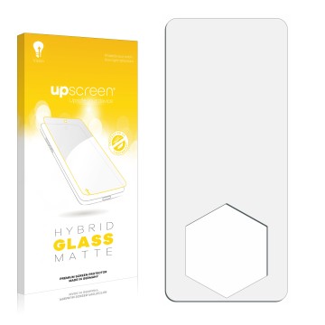 Parte frontal de un envase de producto con el logotipo de la marca upscreen. Al lado está el protector de pantalla correspondi