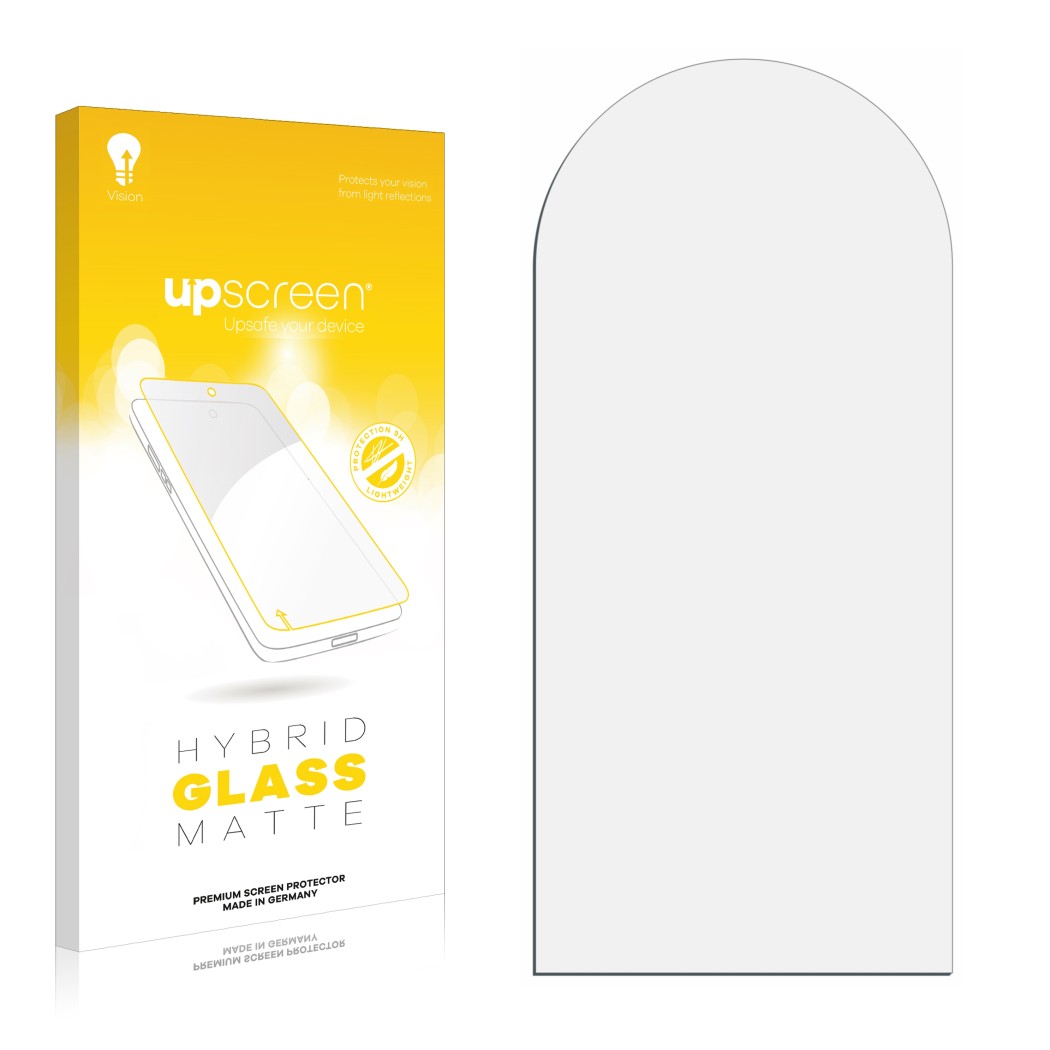 Front side of a product packaging with the brand logo upscreen. Next to it is the corresponding screen protector.