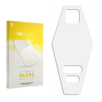 Parte frontal de un envase de producto con el logotipo de la marca upscreen. Al lado está el protector de pantalla correspondi