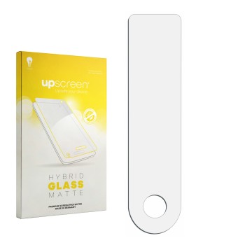 Vorderseite einer Produktverpackung mit dem Markenlogo upscreen. Daneben ist der zugehörige Displayschutz.