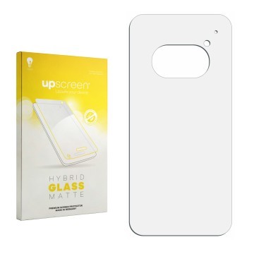 Parte frontal de un envase de producto con el logotipo de la marca upscreen. Al lado está el protector de pantalla correspondi