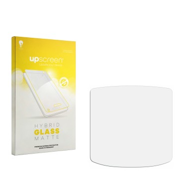 Vorderseite einer Produktverpackung mit dem Markenlogo upscreen. Daneben ist der zugehörige Displayschutz.