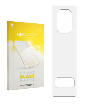 Face avant d’un emballage produit avec le logo de la marque upscreen. À côté se trouve la protection d’écran correspondante.