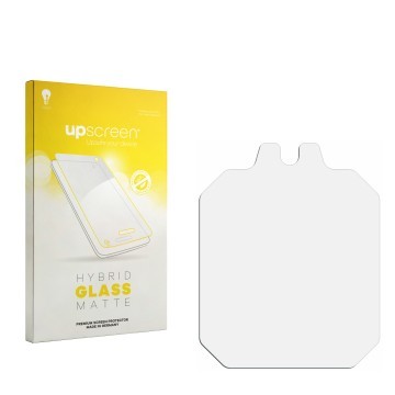 Face avant d’un emballage produit avec le logo de la marque upscreen. À côté se trouve la protection d’écran correspondante.