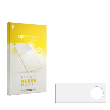 Face avant d’un emballage produit avec le logo de la marque upscreen. À côté se trouve la protection d’écran correspondante.