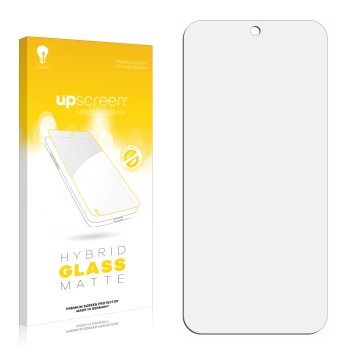 Front side of a product packaging with the brand logo upscreen. Next to it is the corresponding screen protector.