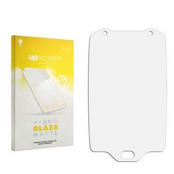 Vorderseite einer Produktverpackung mit dem Markenlogo upscreen. Daneben ist der zugehörige Displayschutz.