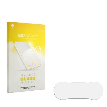 Vorderseite einer Produktverpackung mit dem Markenlogo upscreen. Daneben ist der zugehörige Displayschutz.