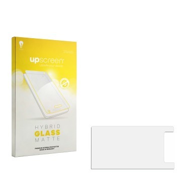 Face avant d’un emballage produit avec le logo de la marque upscreen. À côté se trouve la protection d’écran correspondante.