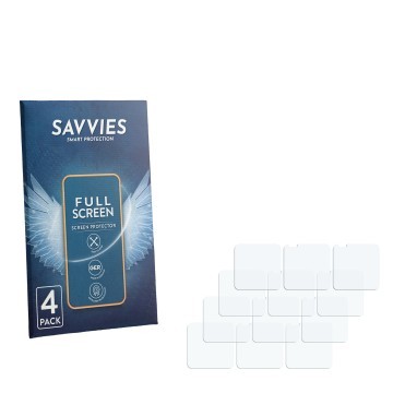 Parte frontale di una confezione del prodotto con il logo del marchio Savvies. Accanto si trova la protezione per lo schermo c