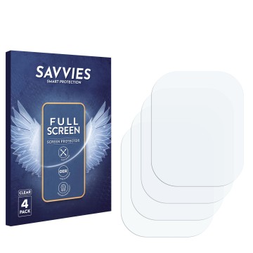 Parte frontale di una confezione del prodotto con il logo del marchio Savvies. Accanto si trova la protezione per lo schermo c
