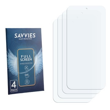 Parte frontal de un envase de producto con el logotipo de la marca Savvies. Al lado está el protector de pantalla correspondie