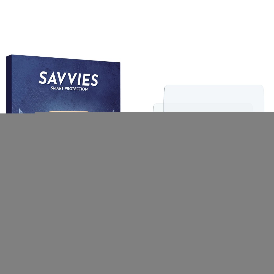 Vorderseite einer Produktverpackung mit dem Markenlogo Savvies. Daneben ist der zugehörige Displayschutz.