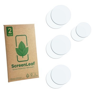 Vorderseite einer Produktverpackung mit dem Markenlogo ScreenLeaf. Daneben ist der zugehörige Displayschutz.