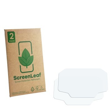 Vorderseite einer Produktverpackung mit dem Markenlogo ScreenLeaf. Daneben ist der zugehörige Displayschutz.