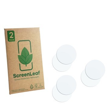 Vorderseite einer Produktverpackung mit dem Markenlogo ScreenLeaf. Daneben ist der zugehörige Displayschutz.