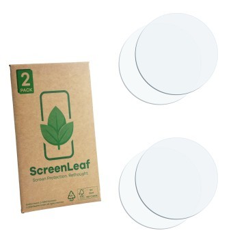 Vorderseite einer Produktverpackung mit dem Markenlogo ScreenLeaf. Daneben ist der zugehörige Displayschutz.