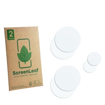 Vorderseite einer Produktverpackung mit dem Markenlogo ScreenLeaf. Daneben ist der zugehörige Displayschutz.