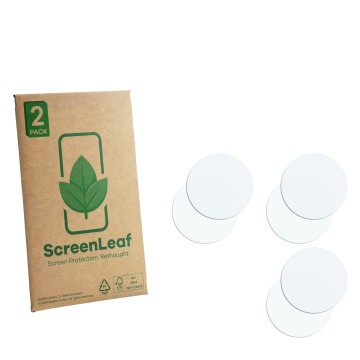 Face avant d’un emballage produit avec le logo de la marque ScreenLeaf. À côté se trouve la protection d’écran correspondante.