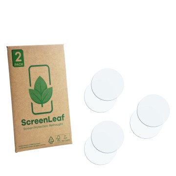 Vorderseite einer Produktverpackung mit dem Markenlogo ScreenLeaf. Daneben ist der zugehörige Displayschutz.