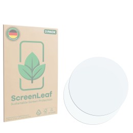Parte frontal de un envase de producto con el logotipo de la marca ScreenLeaf. Al lado está el protector de pantalla correspon