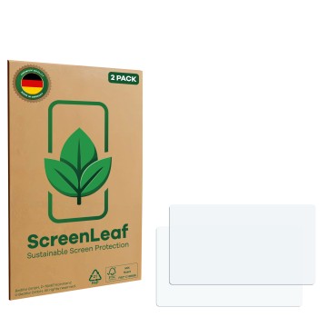 Vorderseite einer Produktverpackung mit dem Markenlogo ScreenLeaf. Daneben ist der zugehörige Displayschutz.