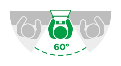 Immagine simbolica con dispositivo e filtro privacy: area visibile di 60°, 30° bloccati su ciascun lato.