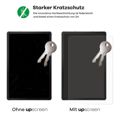 2 Geräte – eines mit upscreen, eines ohne. Zusätzlich sind je 2 Schlüssel abgebildet. Das Gerät ohne upscreen ist stark verkra