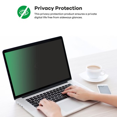 Dispositivo con filtro privacy applicato, che diventa nero se lo schermo viene osservato di lato.