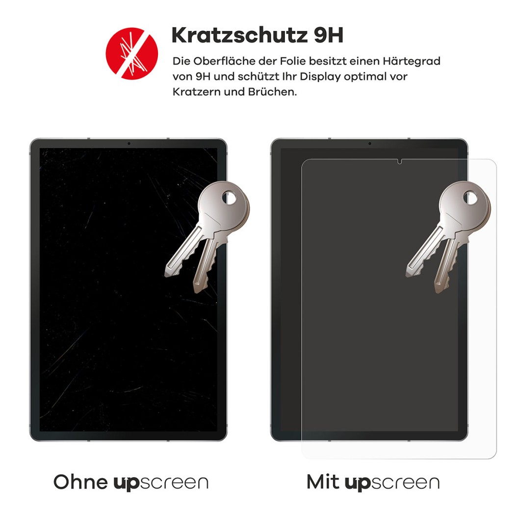 2 Geräte – eines mit upscreen, eines ohne. Zusätzlich sind je 2 Schlüssel abgebildet. Das Gerät ohne upscreen ist stark verkra