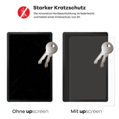 2 Geräte – eines mit upscreen, eines ohne. Zusätzlich sind je 2 Schlüssel abgebildet. Das Gerät ohne upscreen ist stark verkra