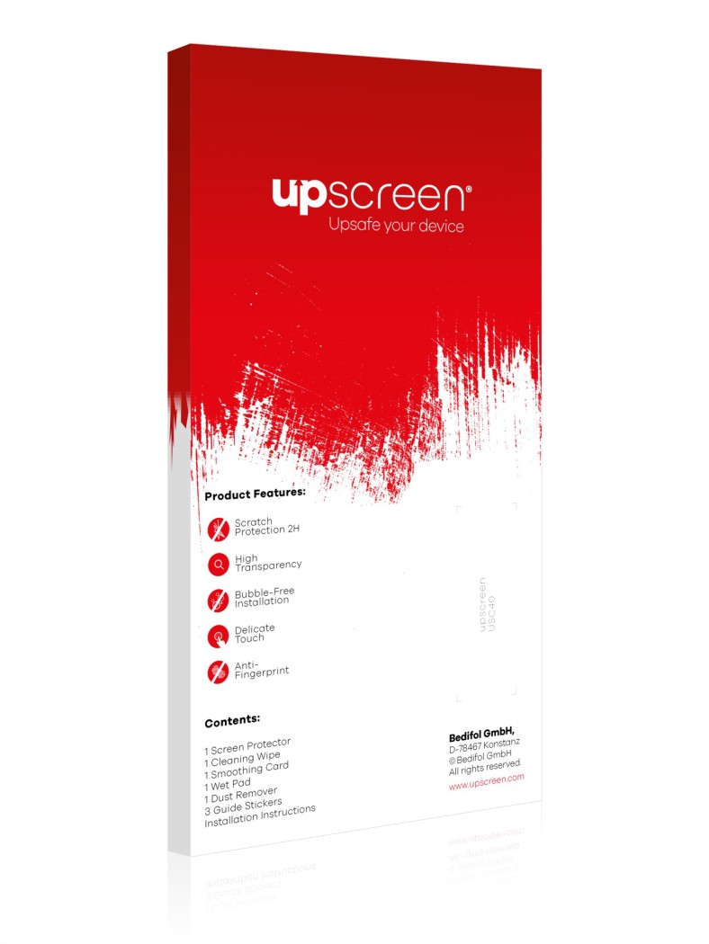 Face arrière d’un emballage produit avec le logo de la marque upscreen