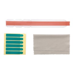 Image of the adhesive strips, holding tabs, and microfiber cloth