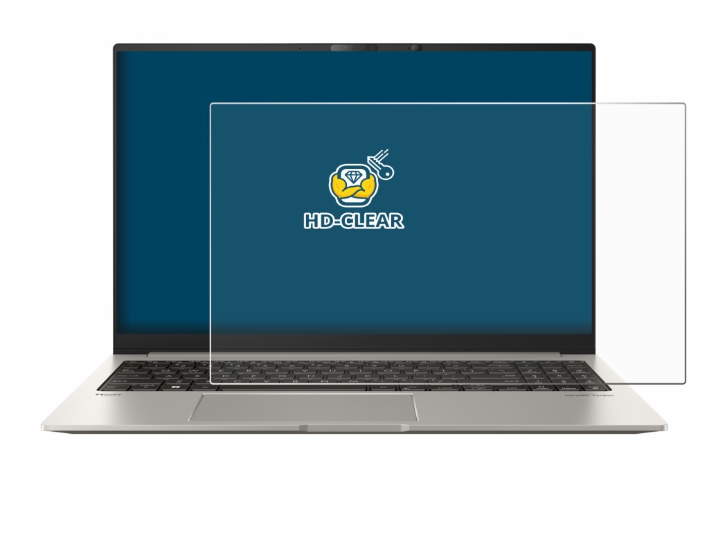 Immagine del dispositivo ASUS ZenBook 15 OLED UM3504 con un'ampia varietà di protezioni per lo schermo.