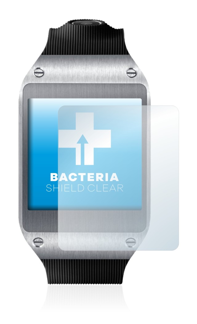 Immagine del dispositivo Samsung Galaxy Gear V700 con un'ampia varietà di protezioni per lo schermo.