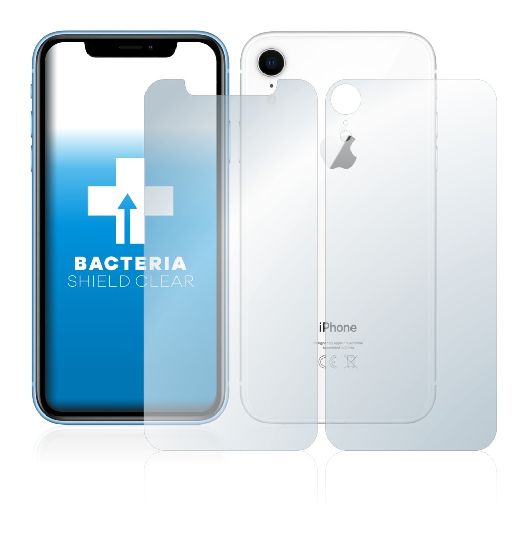 Abbildung des Geräts Apple iPhone XR (Display+Rückseite) mit einer Vielzahl des Displayschutzes.