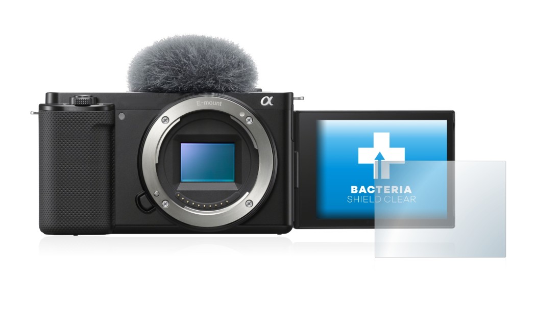 Abbildung des Geräts Sony Alpha ZV-E10 mit einer Vielzahl des Displayschutzes.