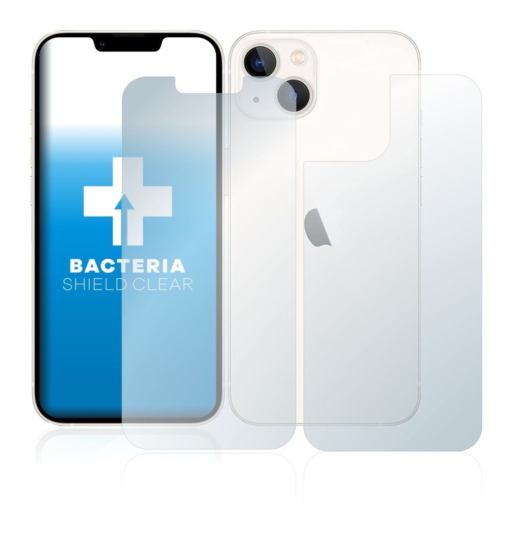 Image de l'appareil Apple iPhone 13 (Avant+Arrière) avec une grande variété de protections d'écran.