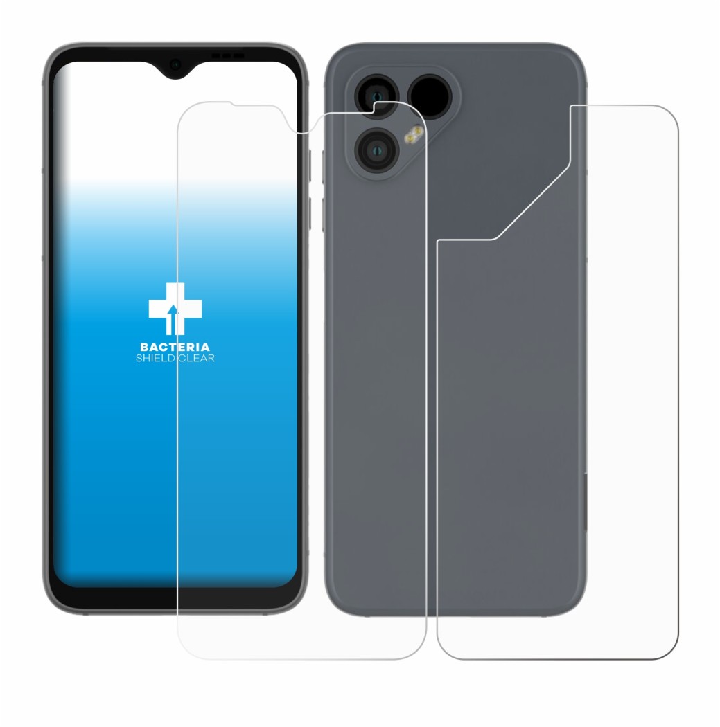 Image de l'appareil Fairphone 4 (Avant+Arrière) avec une grande variété de protections d'écran.