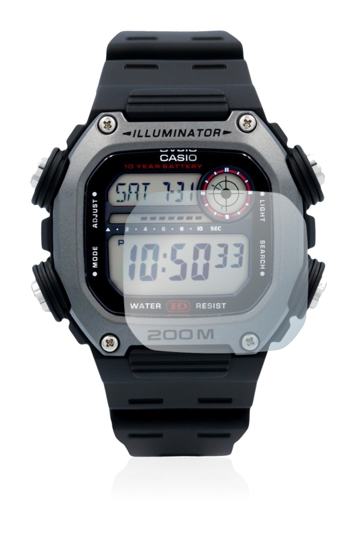 Immagine del dispositivo Casio DW-291H con un'ampia varietà di protezioni per lo schermo.