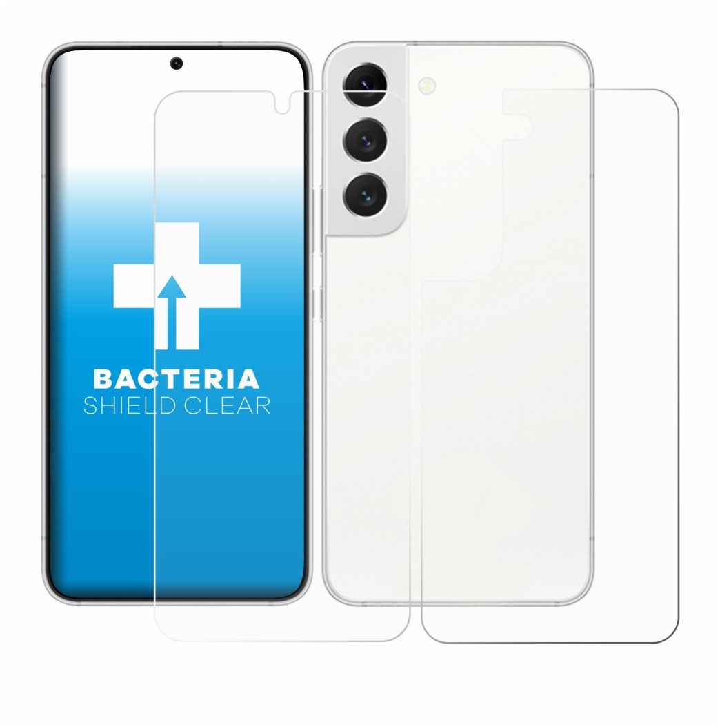 Image de l'appareil Samsung Galaxy S22 5G (Avant+Arrière) avec une grande variété de protections d'écran.