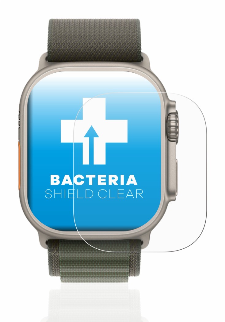 Abbildung des Geräts Apple Watch Ultra (49 mm) mit einer Vielzahl des Displayschutzes.